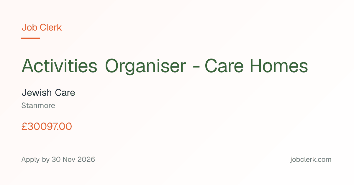 Activities Organiser - Care Homes — Stanmore NHS Job — full time