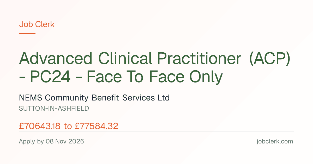 Advanced Clinical… — Kings Mill Hospital NHS Job — permanent