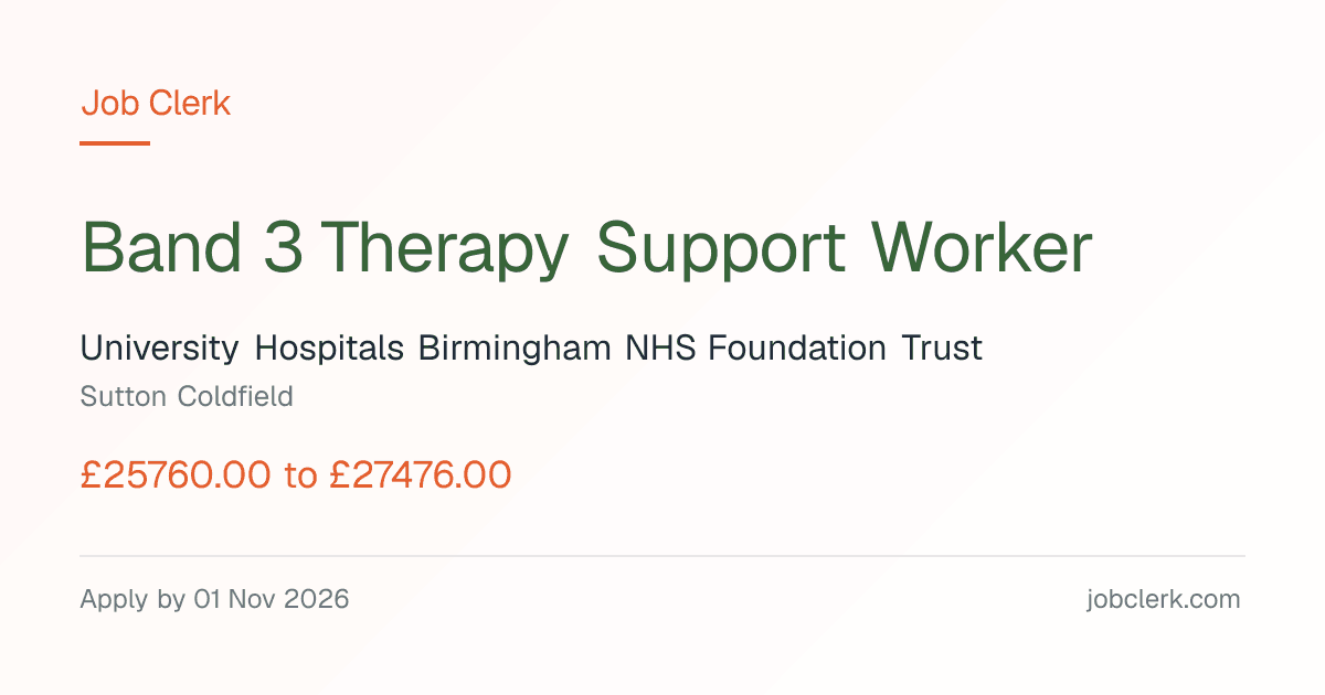 Band 3 Therapy Support Worker — Good Hope Hospital NHS Job — permanent