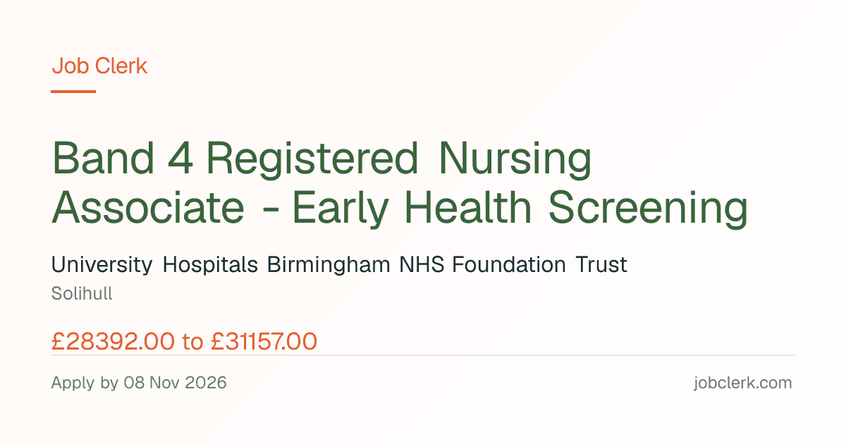 Band 4 Registered Nursing… — Solihull Hospital NHS Job — permanent