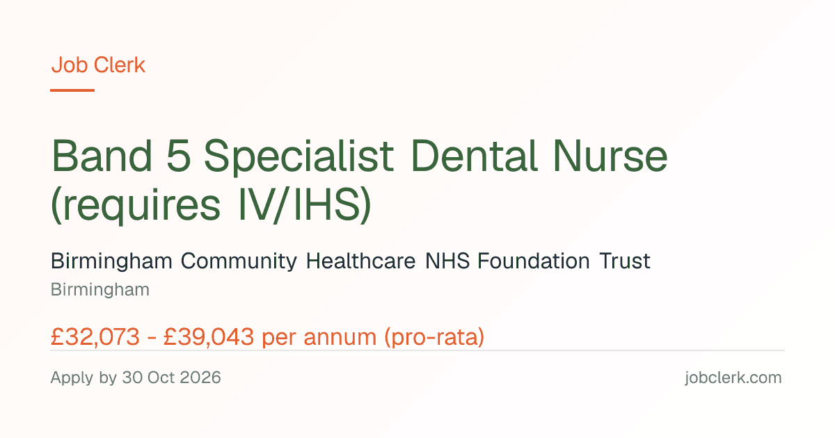 Band 5 Specialist Dental… — Special Care service NHS Job — 22.5h