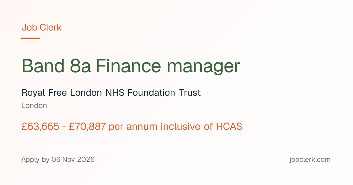 Band 8a Finance manager — Royal Free London — London NHS Job — 37.5h