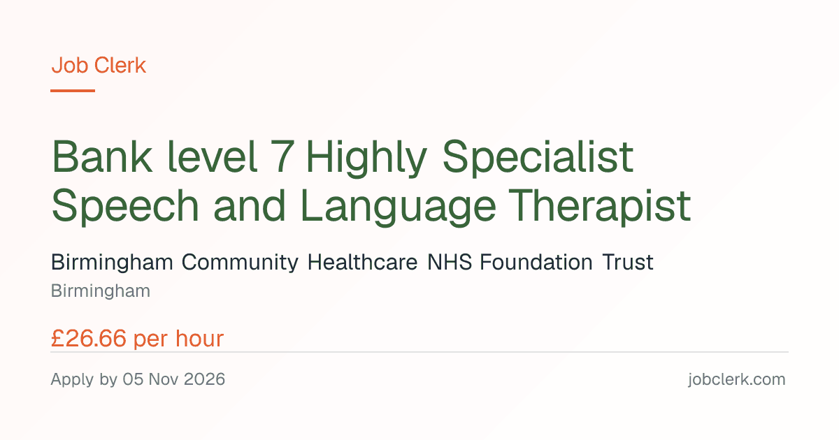 Bank level 7 Highly Specialist… — Child Development Centre NHS Job