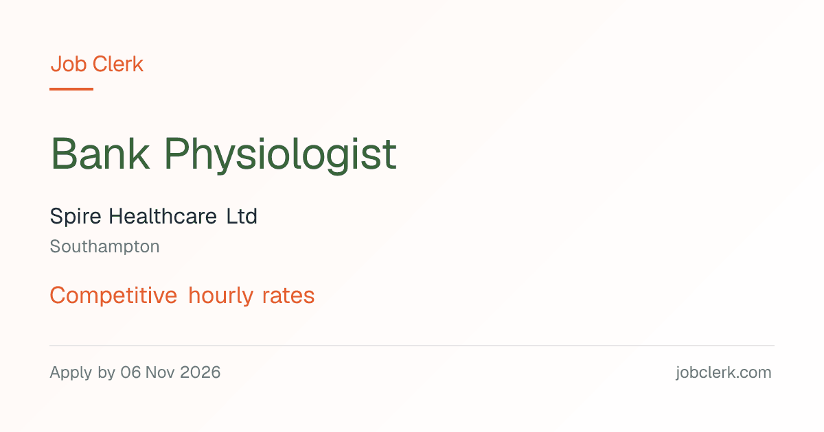 Bank Physiologist — Southampton NHS Job — Private Hospital, 6 Nov