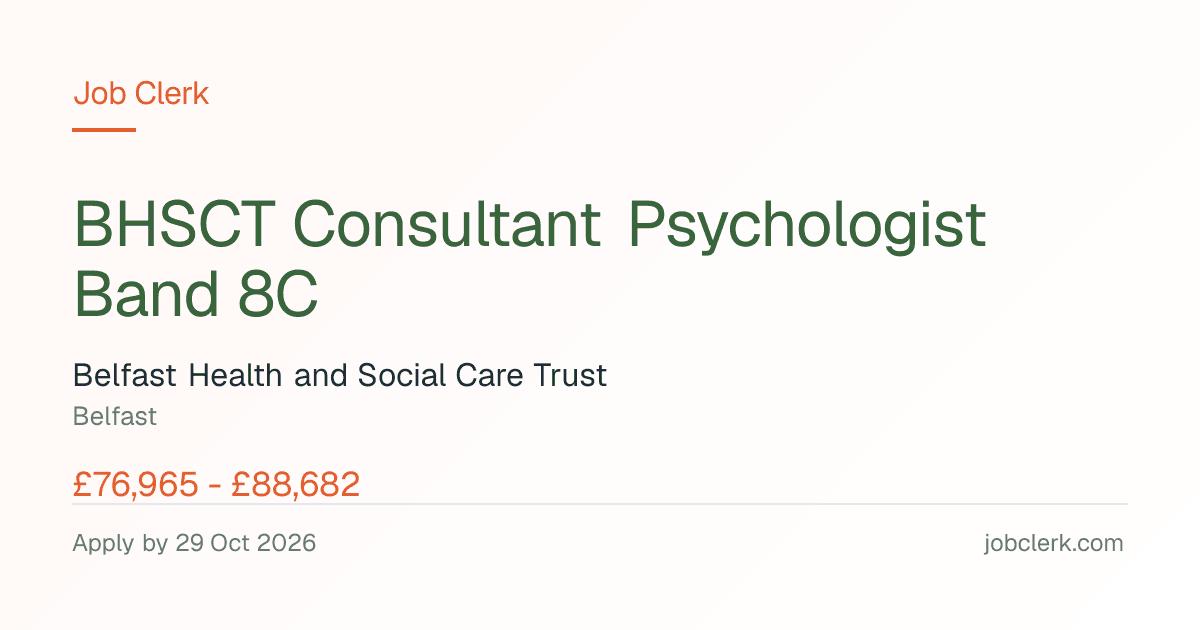 BHSCT Consultant Psychologist… — Royal Victoria Hospital (RVH) NHS Job