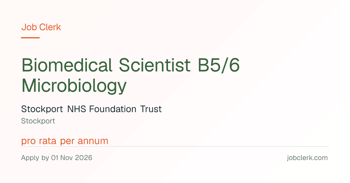 Biomedical Scientist B5/6… — Stepping Hill Hospital NHS Job — 22.5h