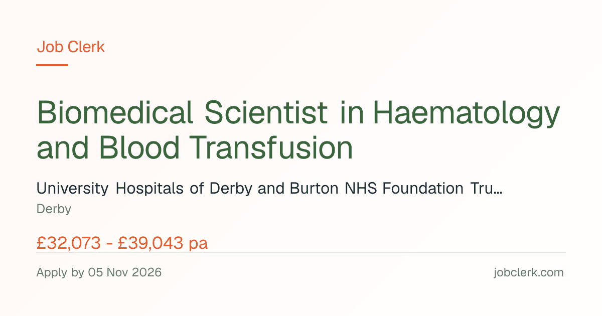 Biomedical Scientist in… — Blood Sciences Dept NHS Job — rota
