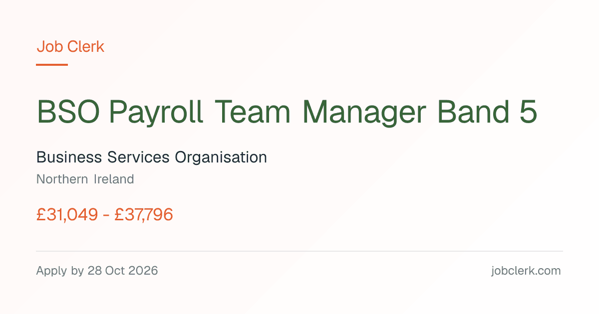 BSO Payroll Team Manager Band 5 — Service Centre NHS Job — permanent