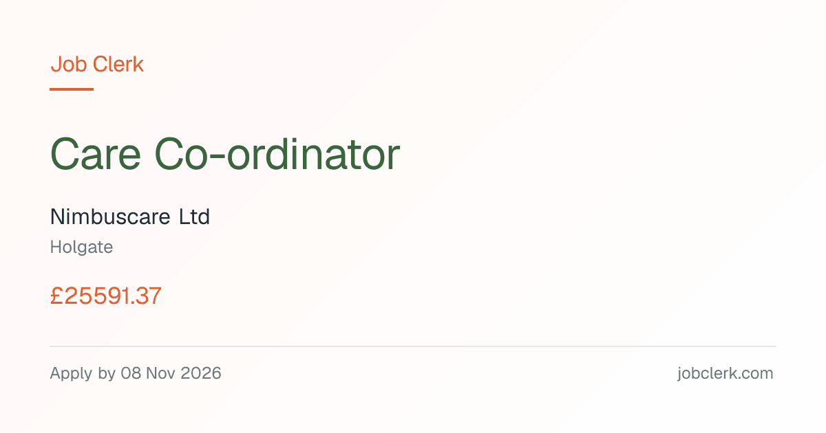 Care Co-ordinator — Holgate NHS Job — York Frailty Hub, permanent