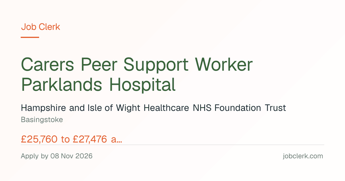 Carers Peer Support Worker… — Elmwood Ward NHS Job — permanent, 8 Nov