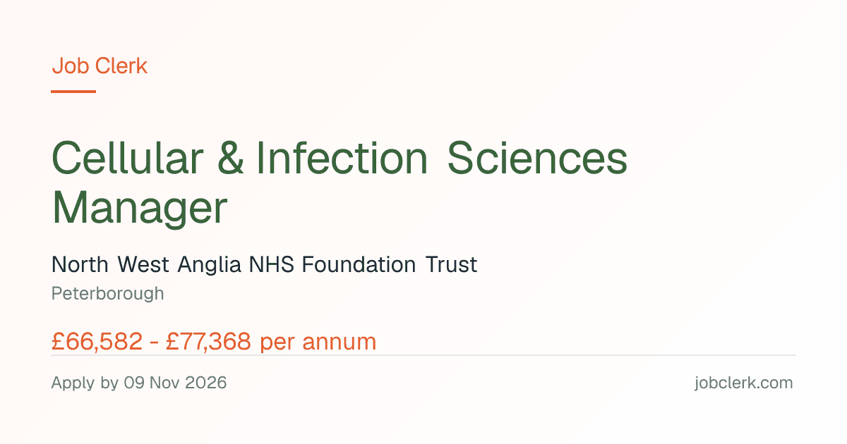 Cellular & Infection Sciences Manager — Pathology senior… NHS Job