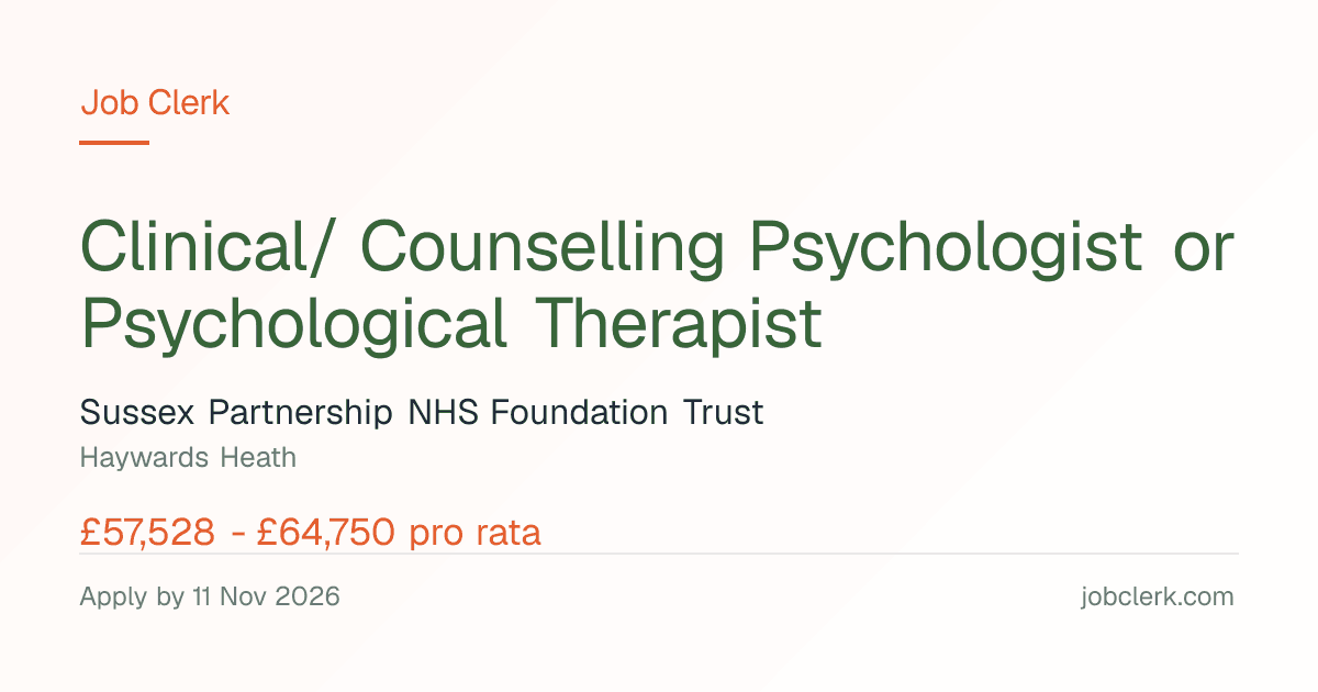 Clinical/ Counselling… — Canterbury Hospital NHS Job — 30h | Job Clerk