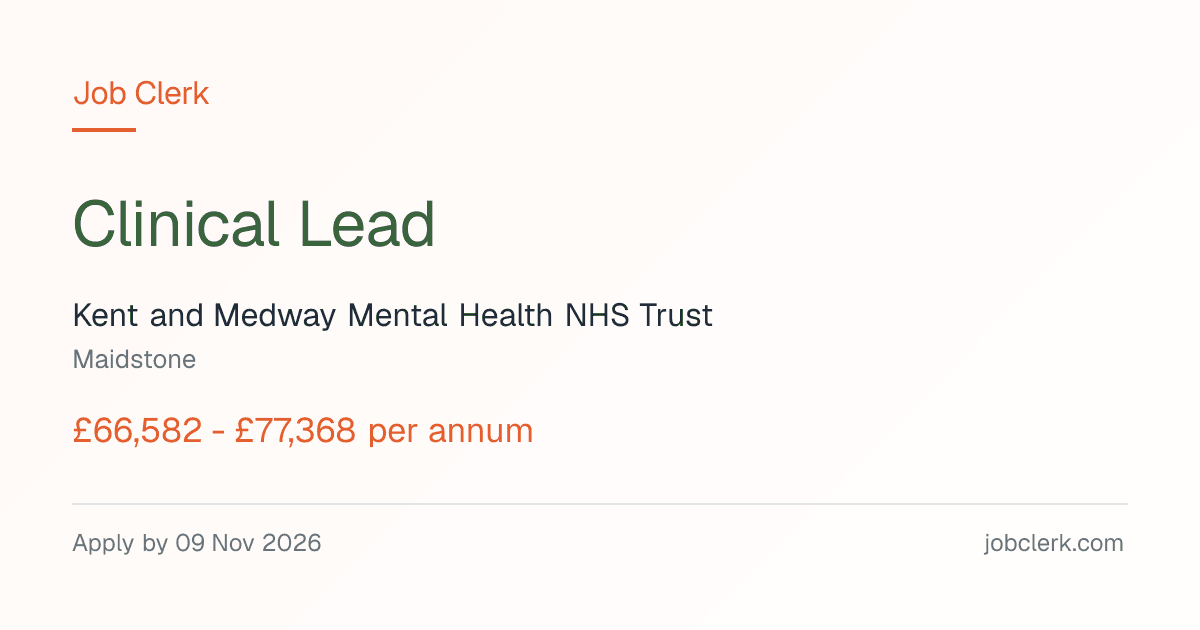 Clinical Lead — Maidstone NHS Job — CREST team, 37.5h, permanent