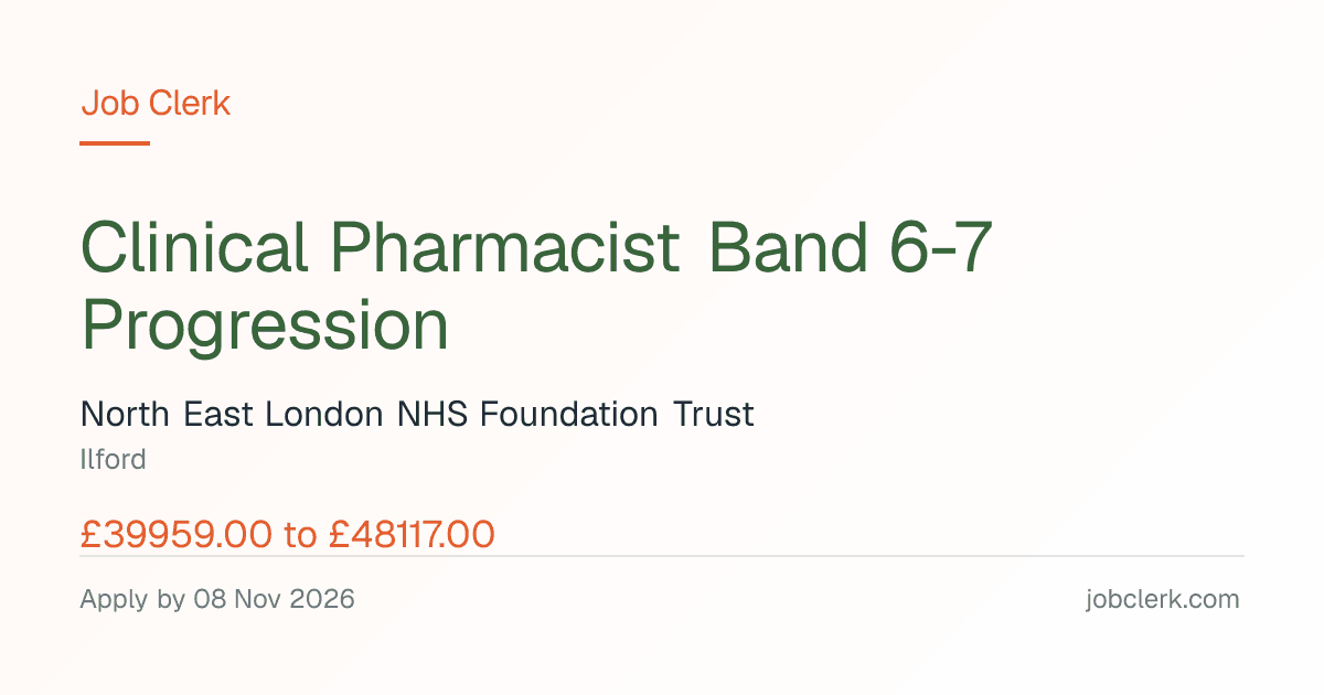Clinical Pharmacist Band… — Goodmayes Hospital NHS Job — permanent