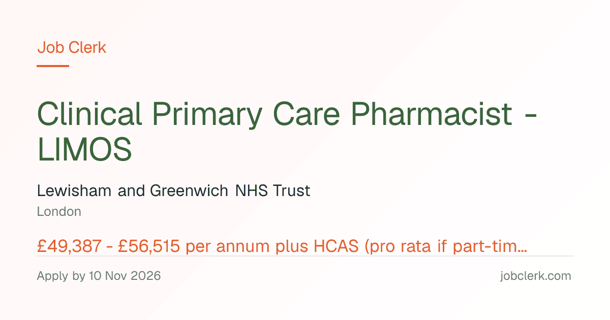 Clinical Primary Care… — South Lewisham Health Centre NHS Job — LIMOS