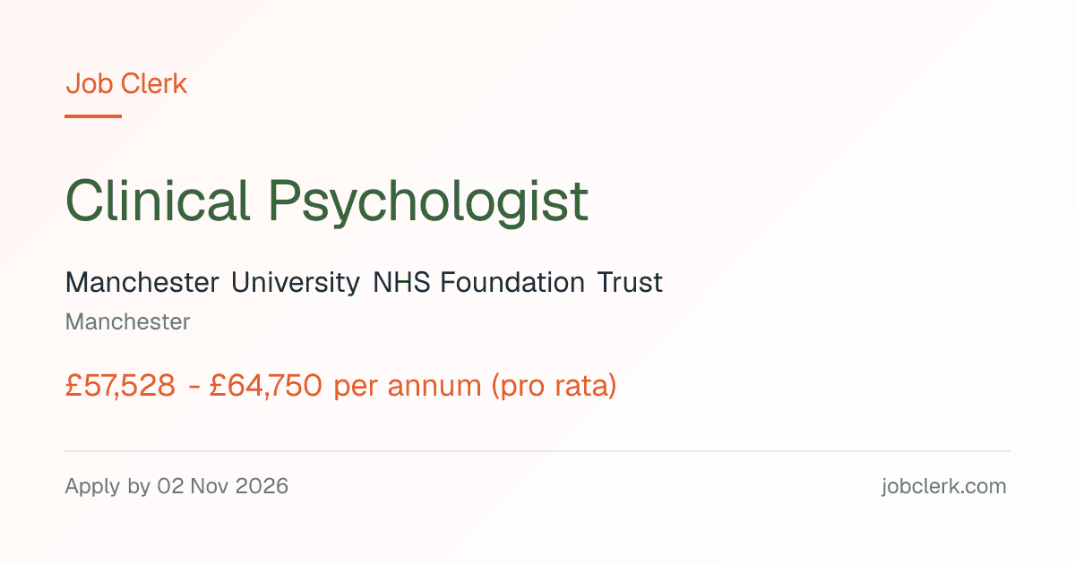 Clinical Psychologist — Manchester NHS Job — Stepping Hill Hospital