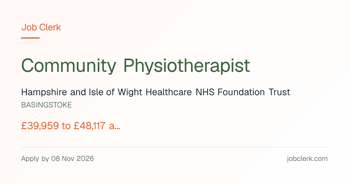 Community Physiotherapist — Treetops Sexual… NHS Job | Job Clerk