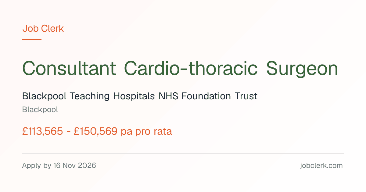 Consultant Cardio-thoracic… — Victoria Hospital NHS Job — permanent