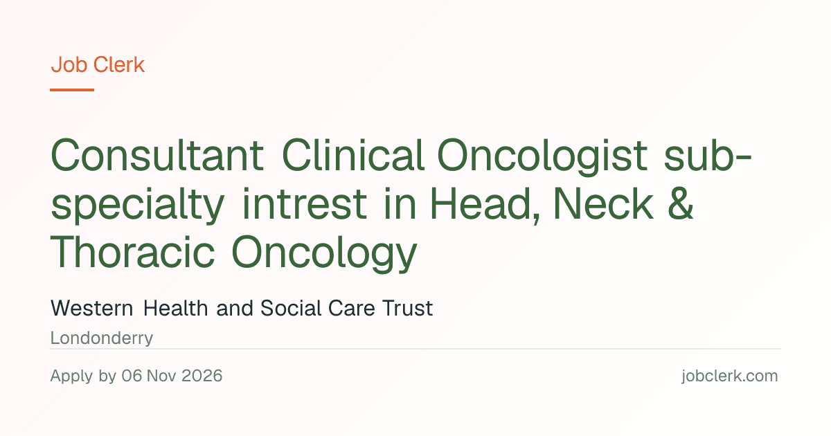 Consultant Clinical… — Altnagelvin Hospital NHS Job — 6 Nov