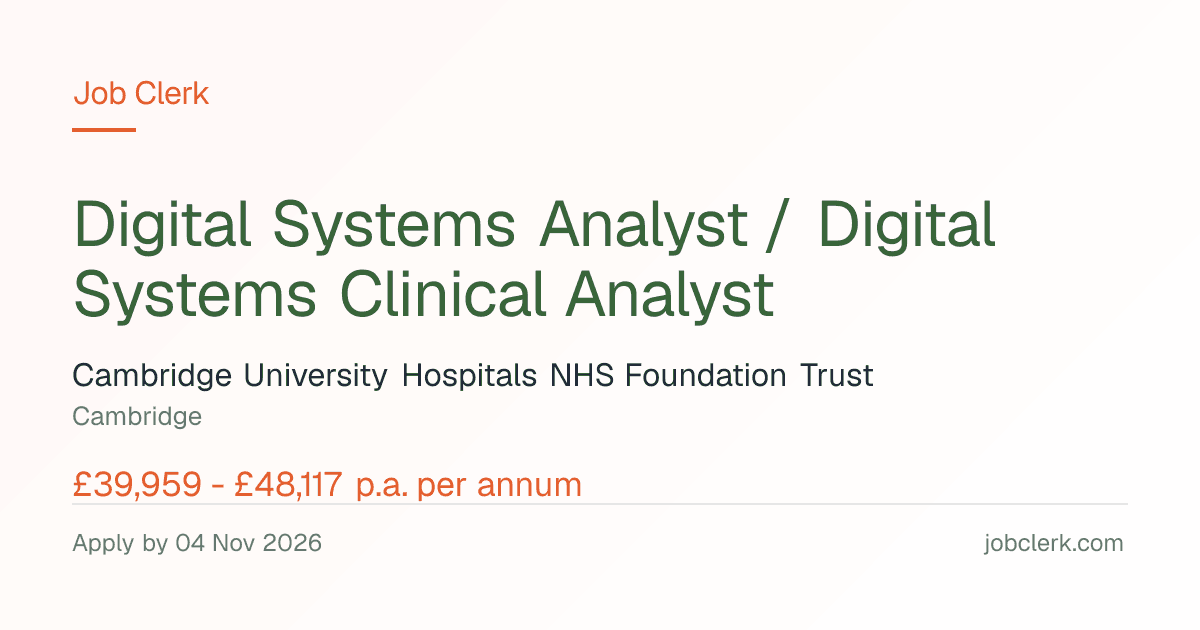 Digital Systems Analyst /… — Deakin Centre NHS Job — 37.5h, 4 Nov