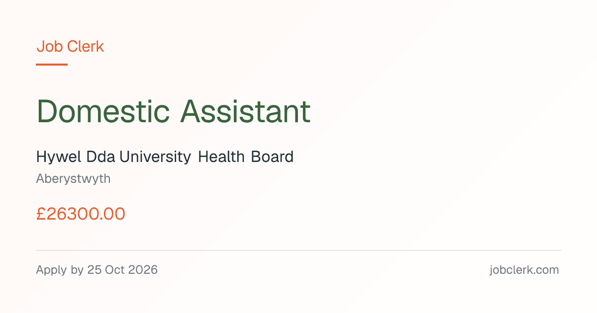 Domestic Assistant — Aberystwyth NHS Job — Bronglais General Hospital