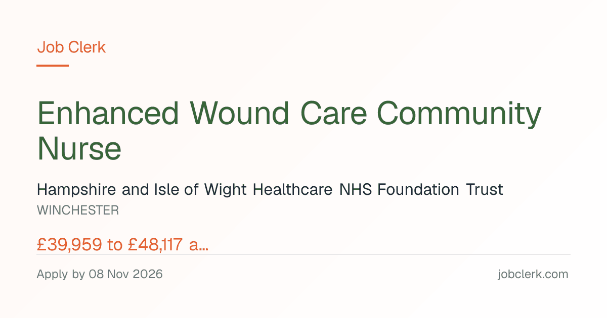Enhanced Wound Care Community Nurse — Treetops Sexual… NHS Job