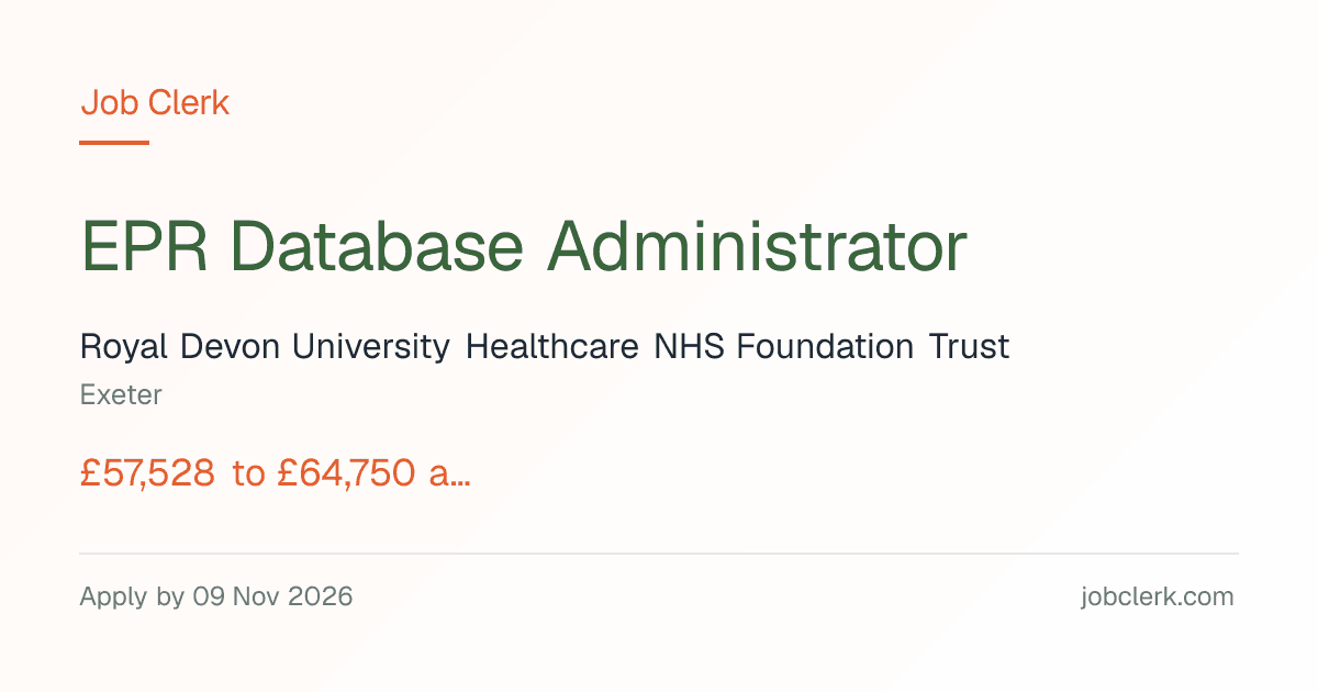 EPR Database Administrator — North Devon District Hospital NHS Job
