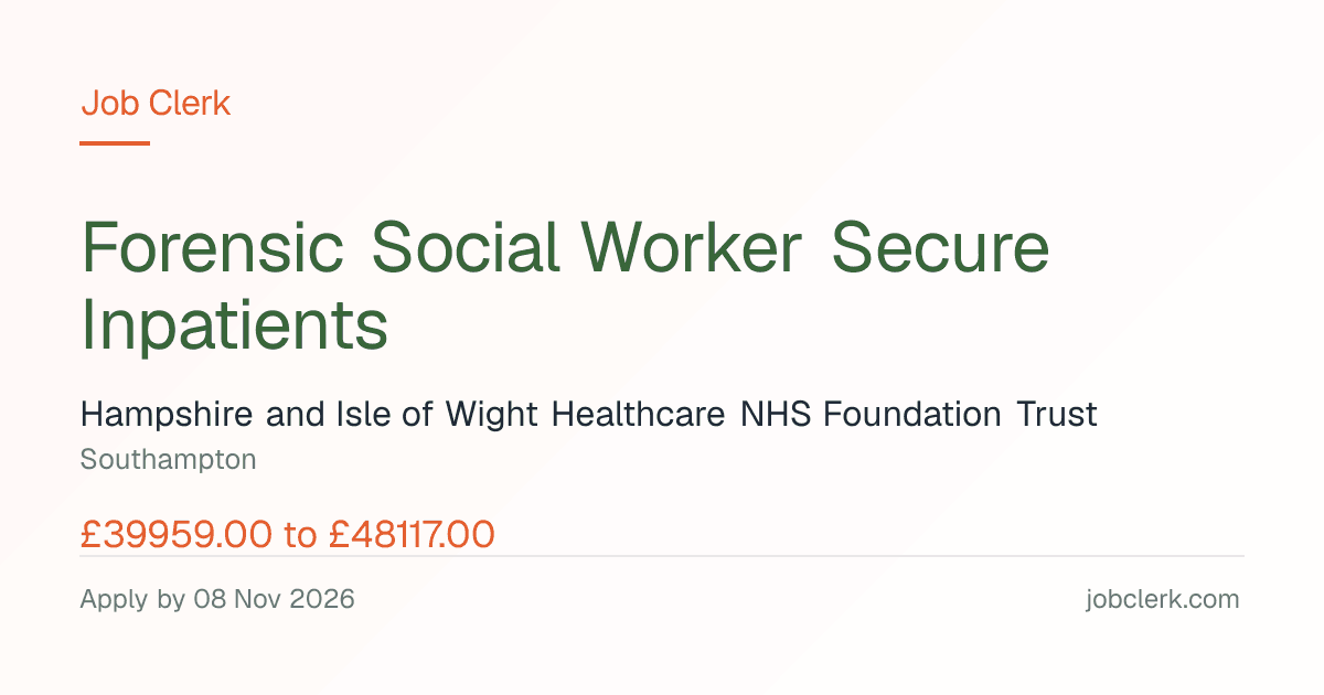 Forensic Social Worker… — Ashford Unit NHS Job — part time, 8 Nov