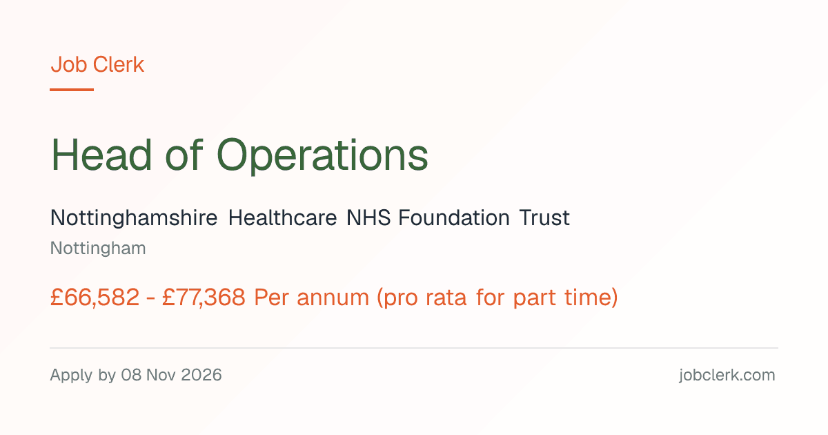 Head of Operations — Nottingham NHS Job — Care Unit, 37.5h, permanent