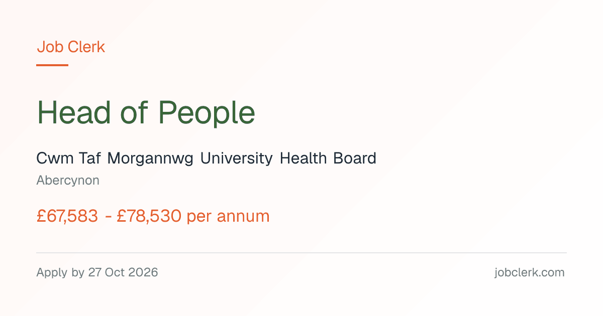 Head of People — Cwm Taf Morgannwg — Abercynon NHS Job — 37.5h, 27 Oct