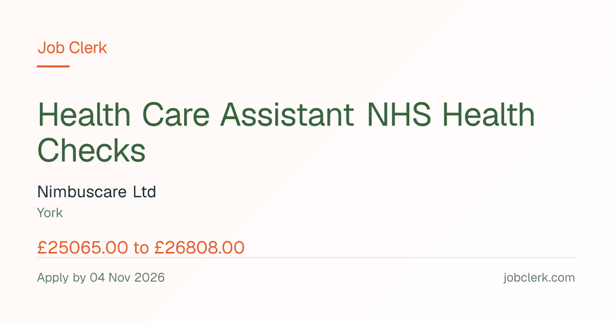 Health Care Assistant NHS Health Checks — York NHS Job — part time