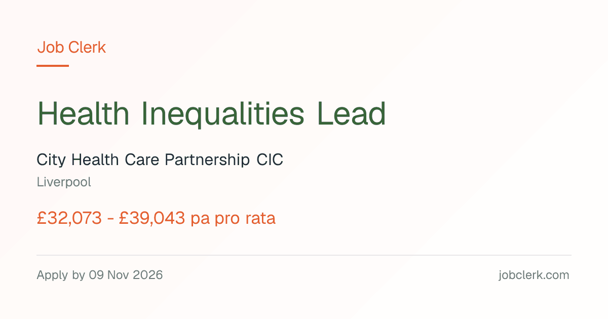 Health Inequalities Lead — Liverpool NHS Job — National Centre, 37.5h