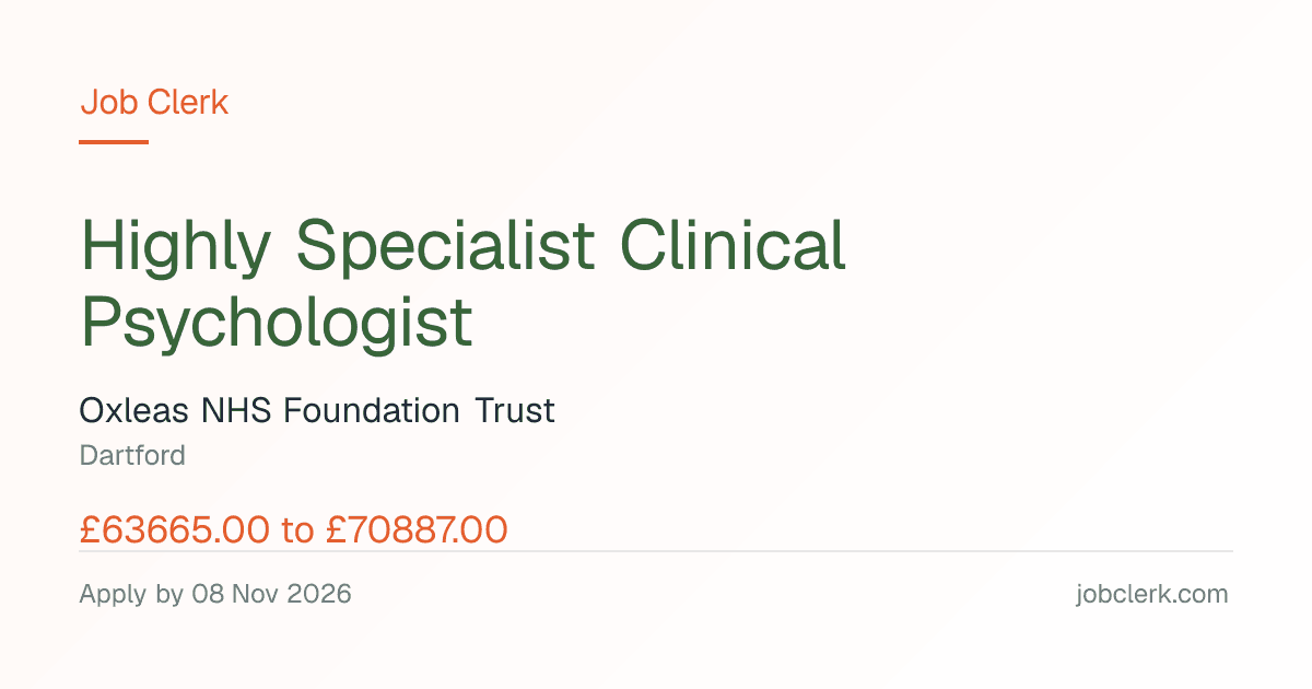 Highly Specialist Clinical Psychologist — Oxleas Intensive… NHS Job
