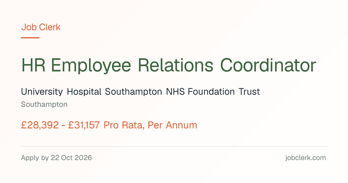 HR Employee Relations Coordinator — Southampton NHS Job — 22.5h