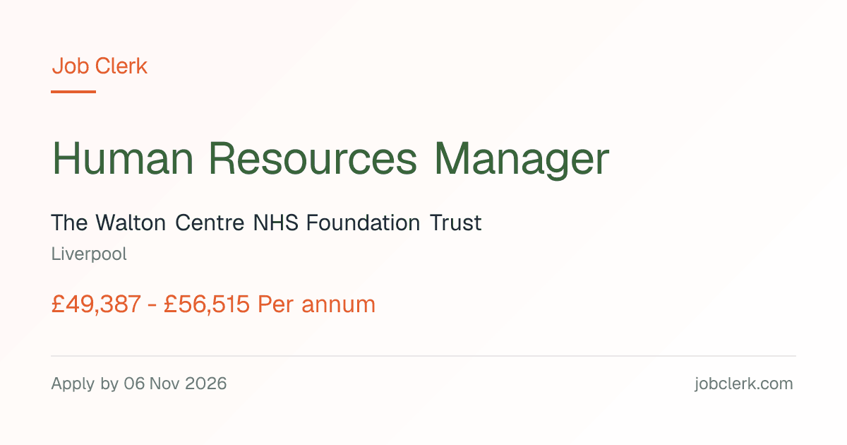 Human Resources Manager — Liverpool NHS Job — 37.5h, 6 Nov | Job Clerk
