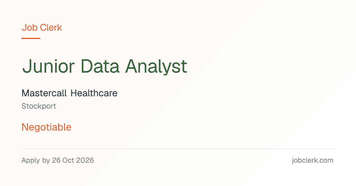 Junior Data Analyst — Stockport NHS Job — Business Intelligence Team