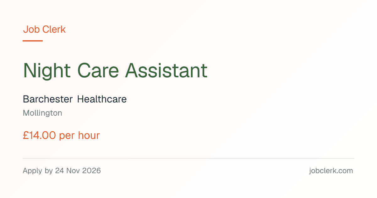 Night Care Assistant — ‘Employee of the… NHS Job | Job Clerk