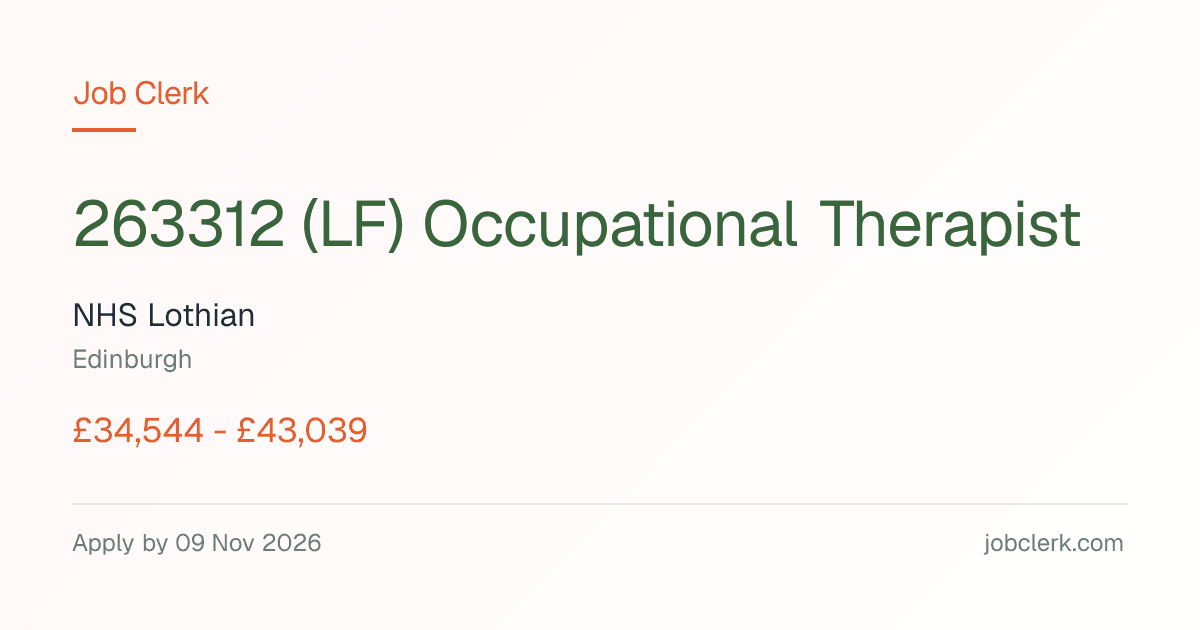 Occupational Therapist — Edinburgh NHS Job — Royal Edinburgh Hospital