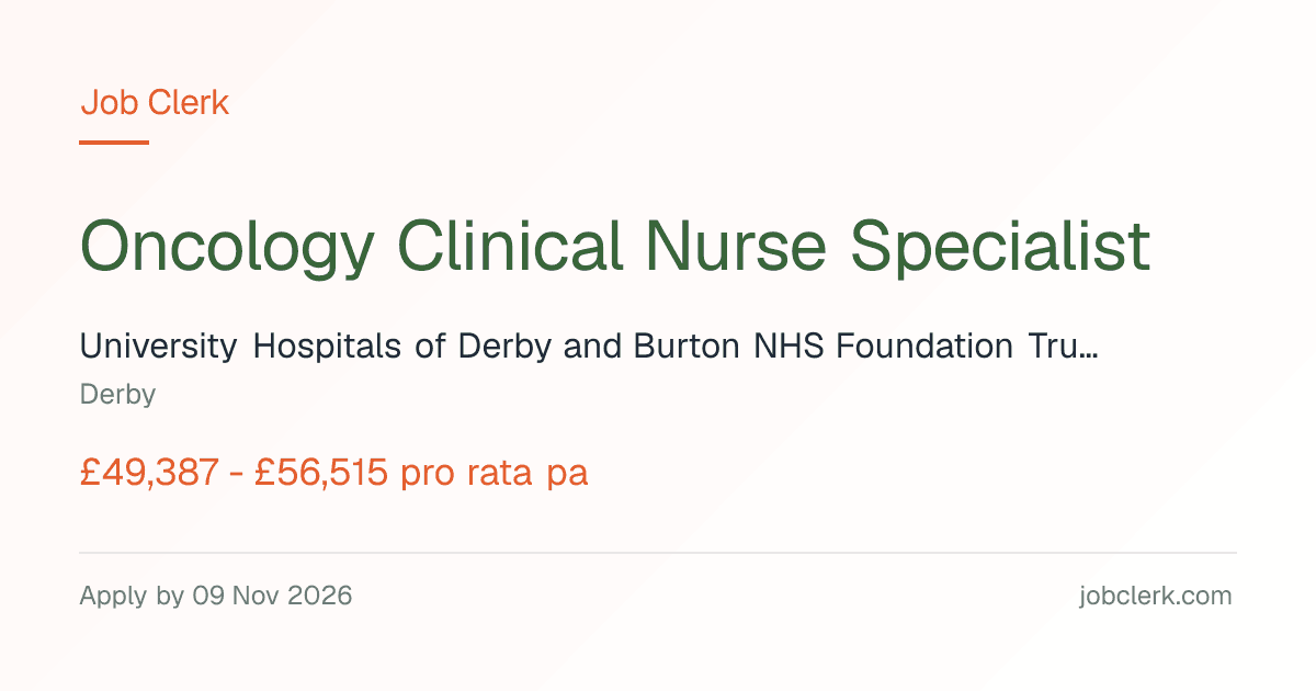 Oncology Clinical Nurse… — Cancer Business Unit NHS Job — 22.5h