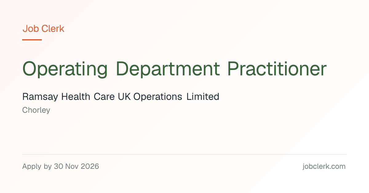 Operating Department Practitioner — Euxton Hall Hospital… NHS Job