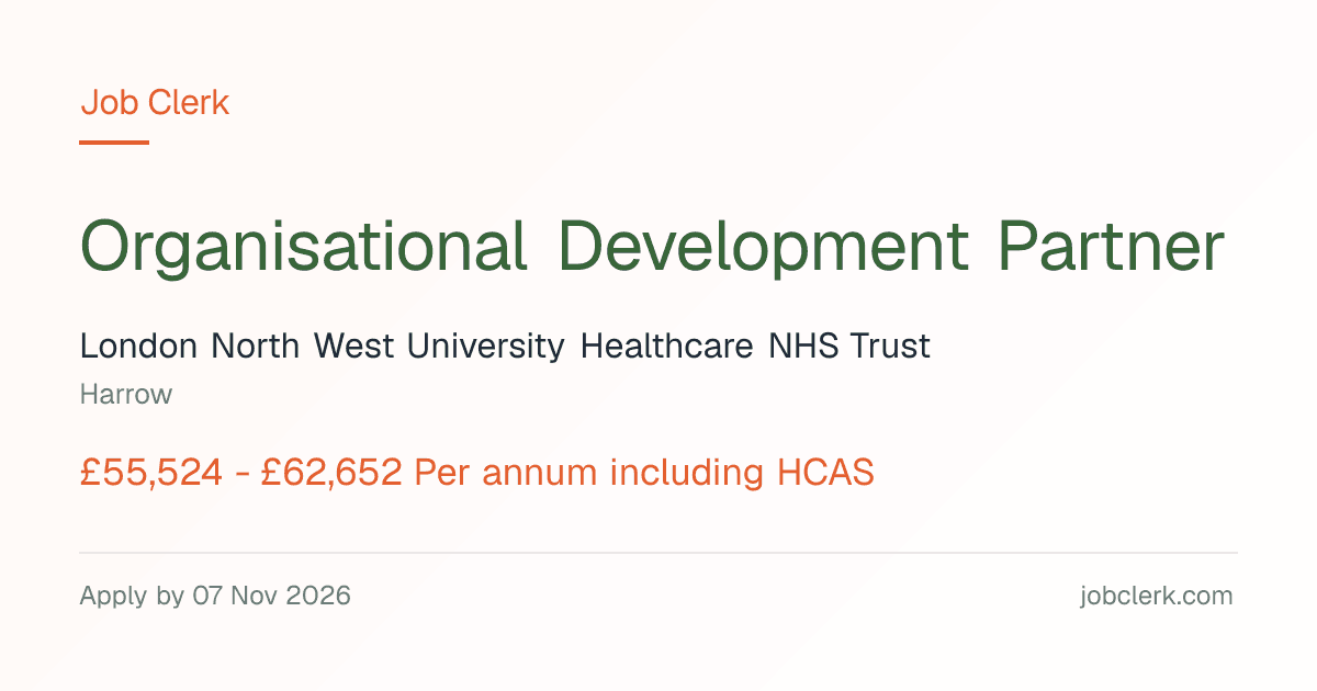 Organisational Development Partner — Harrow NHS Job — 18.75h, 6 Nov