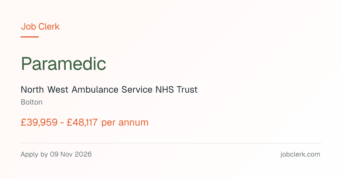 Paramedic — North West Ambulance Service — Bolton NHS Job — 37.5h