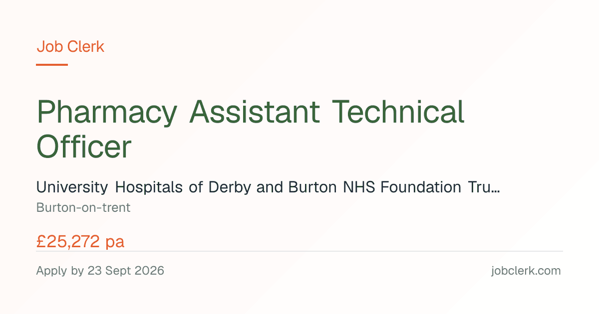 Pharmacy Assistant Technical Officer — Queens Hospital NHS Job — 37.5h