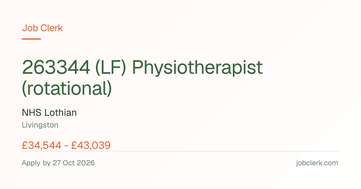 Physiotherapist (rotational) — Livingston NHS Job — St John's Hospital