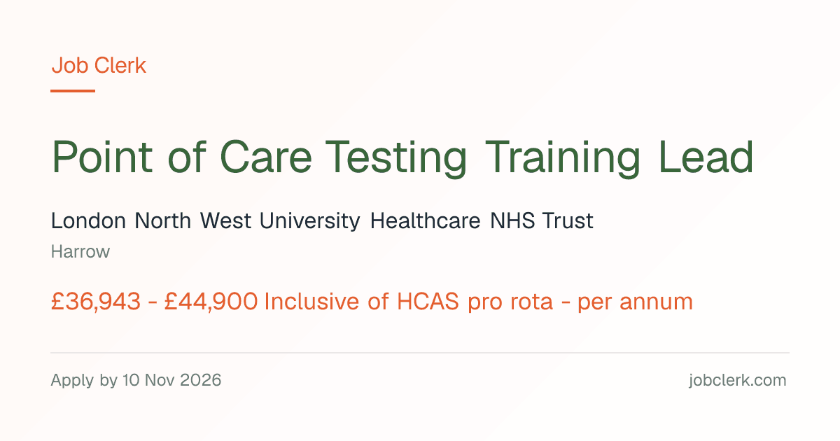 Point of Care Testing Training Lead — Point of Care Testing… NHS Job