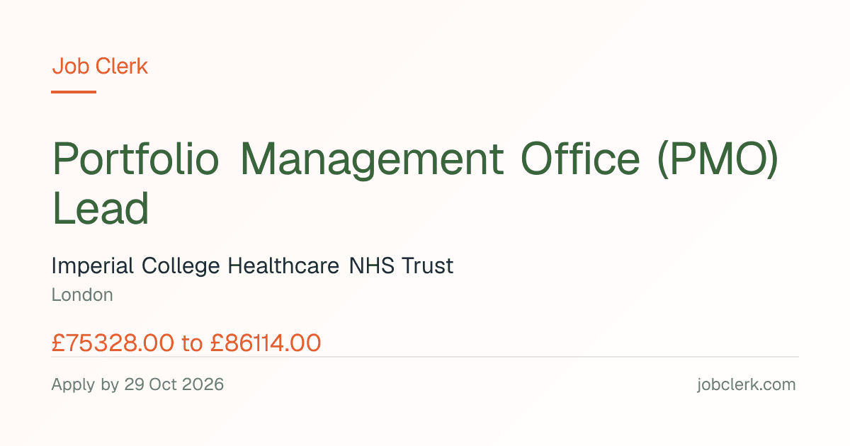 Portfolio Management Office (PMO) Lead — London NHS Job — 37.5h