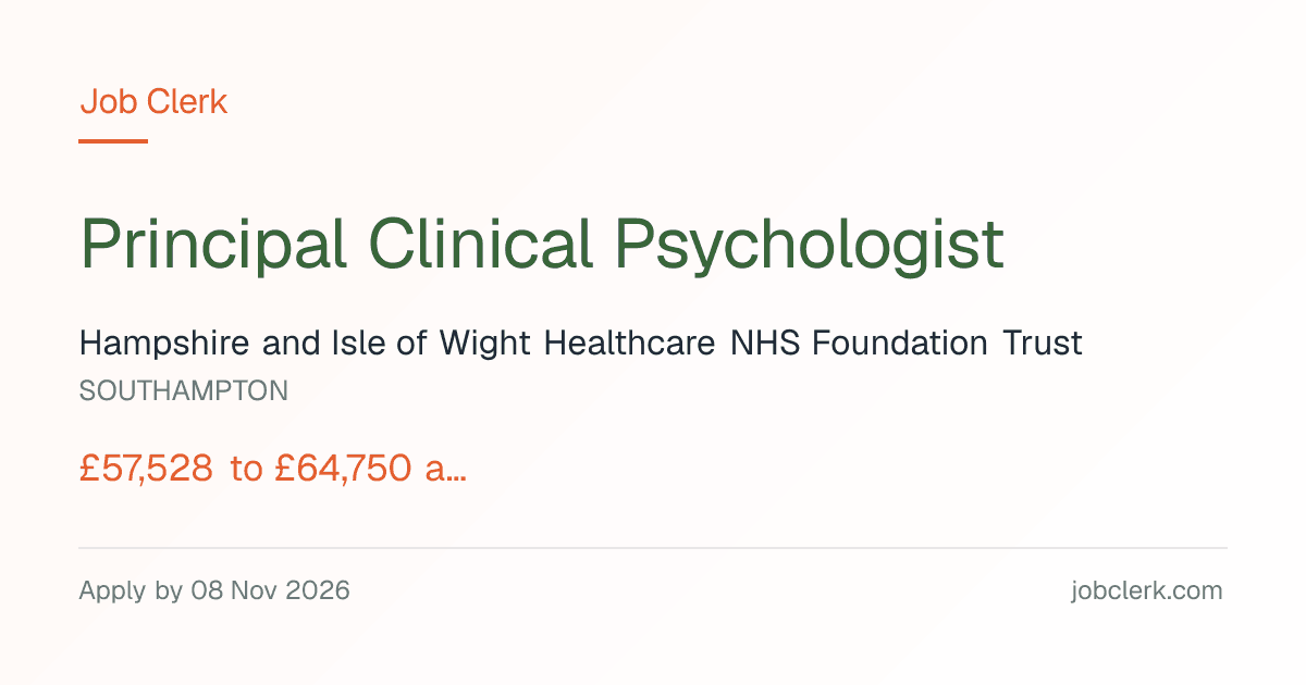Principal Clinical Psychologist — Treetops Sexual… NHS Job | Job Clerk