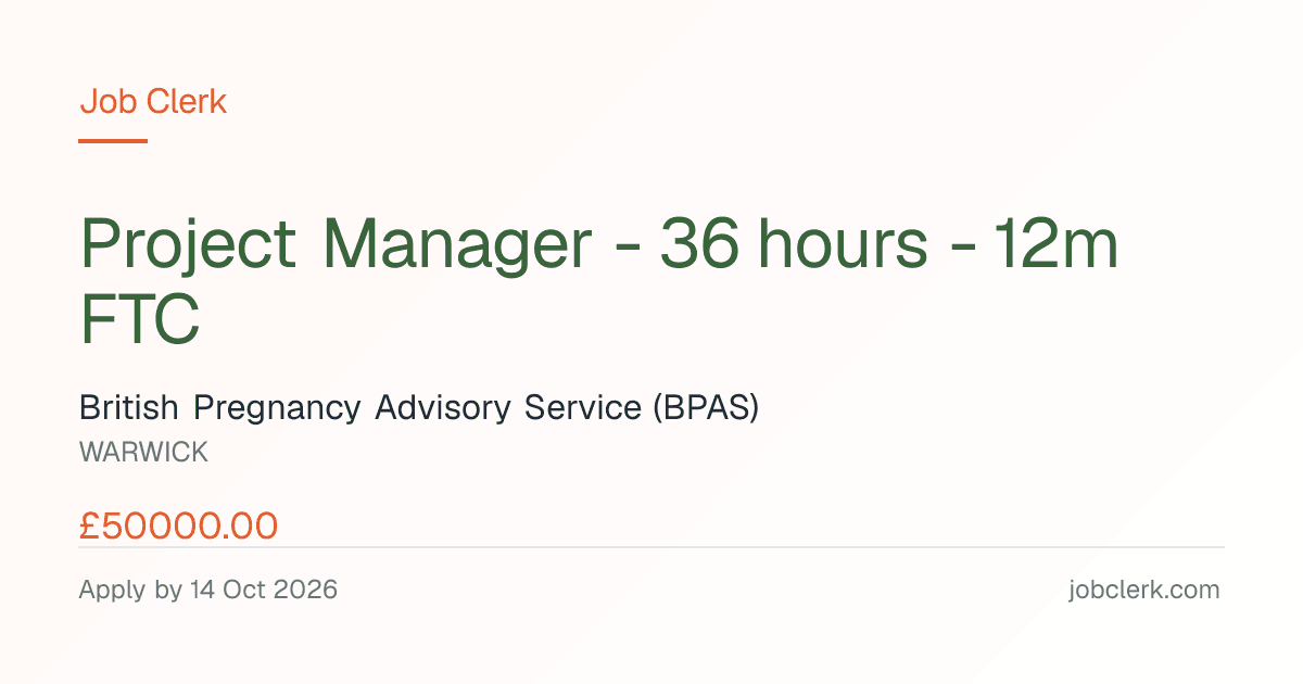Project Manager - 36 hours - 12m FTC — WARWICK NHS Job — 36h