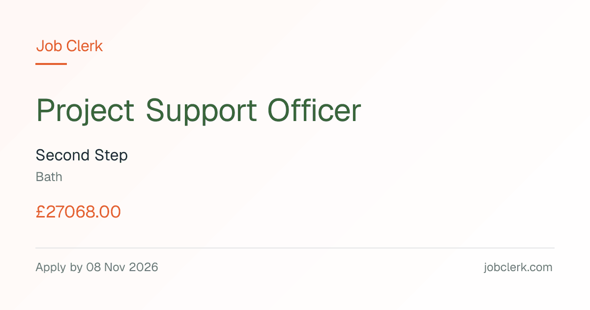Project Support Officer — Second Step — Bath NHS Job — part time
