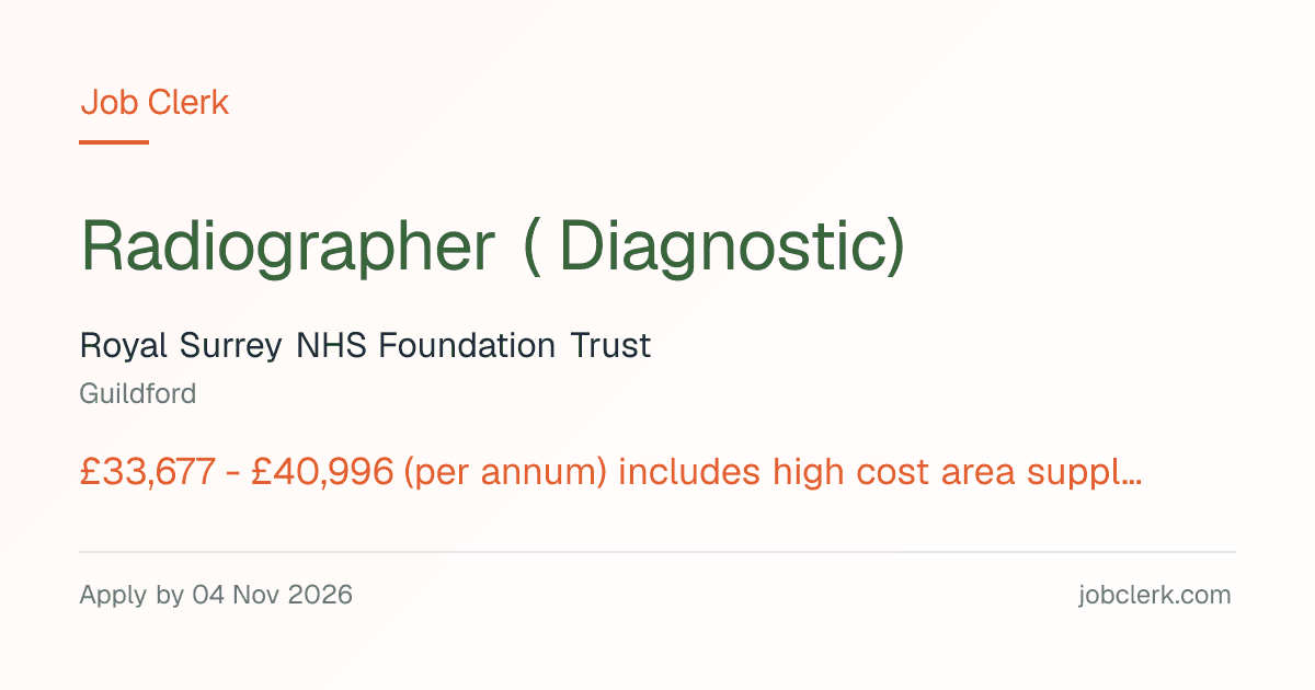 Radiographer ( Diagnostic) — Oncology Centre and Centre NHS Job